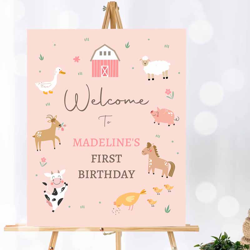 Pink Farm Kids Birthday, Barnyard Party, Farm Animals Kids Birthday, Girl Modern