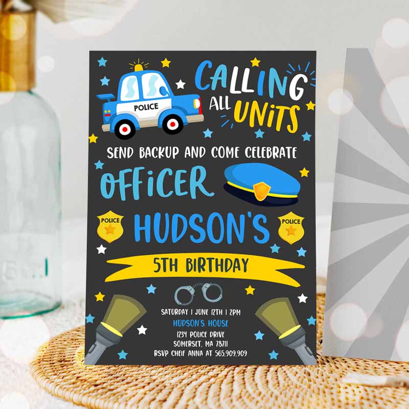 Police Invitation, Police Kids Birthday, Invite Police Officer Invitation, Cop Invite Policeman Party, Police Party