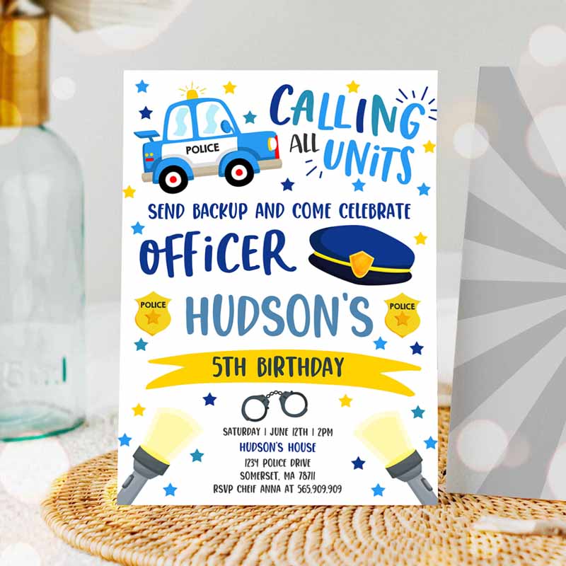 Police Party Invitation, Police Kids Birthday Invitation, Police Officer Invitation, Cop Invite Policeman Party, Police Party