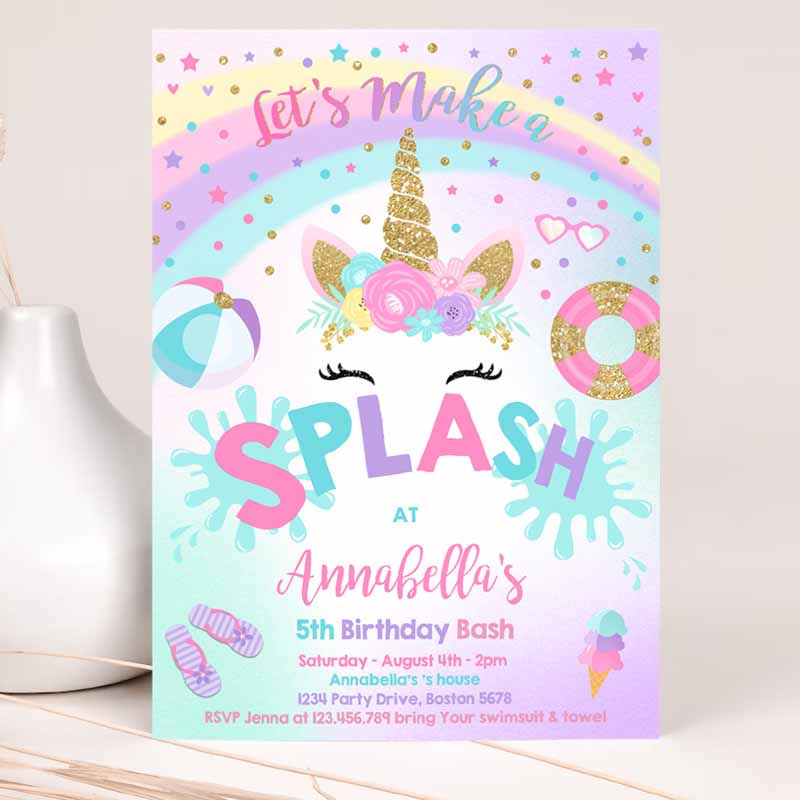 Pool Party Invitation, Unicorn Pool Party Invitation, Unicorn Pool Float Splish Splash Pool Party, Bash