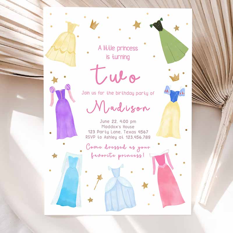 Princess Kids Birthday Invitation, Once Upon a Time Princess Royal Kids Birthday, Girl Pink Magical Celebration