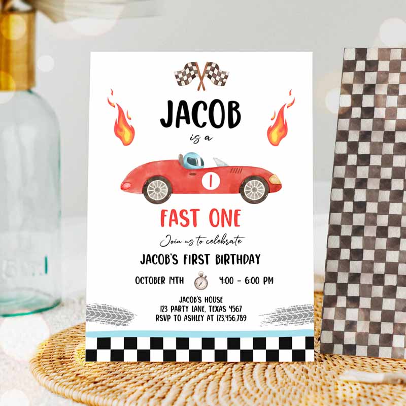 Race Car Kids Birthday, Fast One Invite First Kids Birthday, Racing Party, Boy