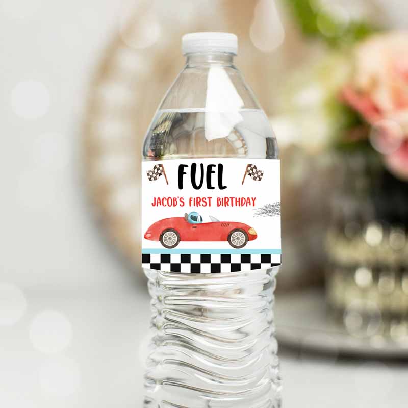 Race Car Water Bottle Labels Race Red Car Kids Birthday Party, Fuel Racing Kids Birthday, Boy Curious