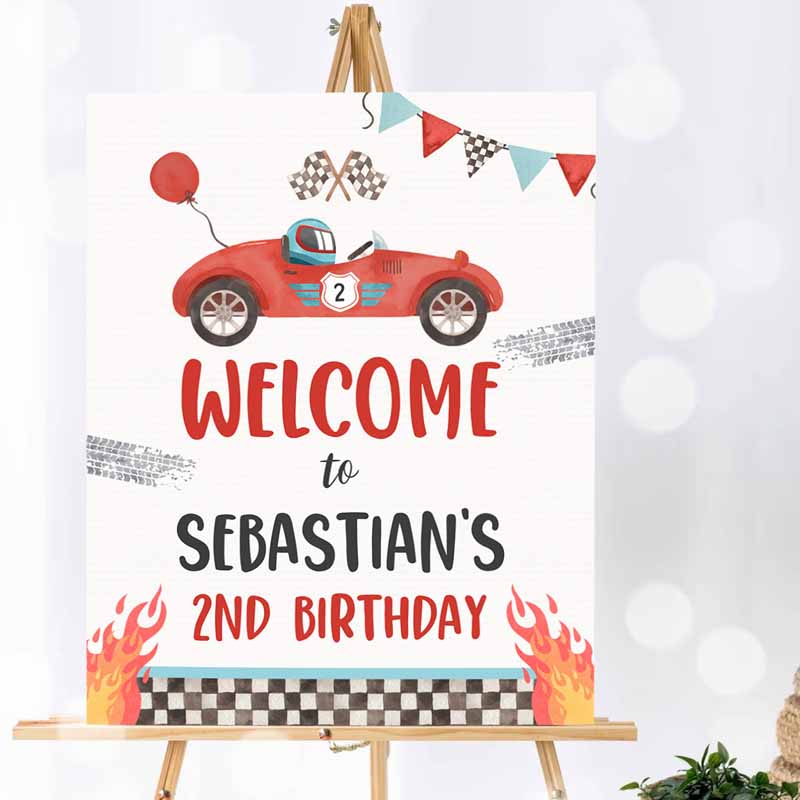 Race Car Welcome Sign, Two Fast Kids Birthday Party, Red Race Car Kids Birthday,Growing Up Two Fast Party