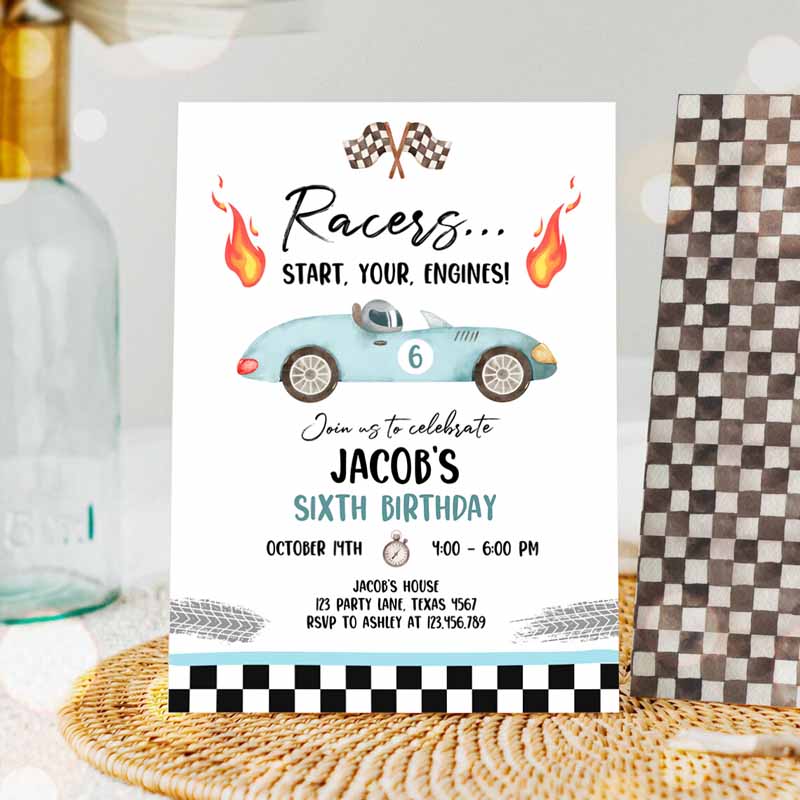 Racing Kids Birthday Invitation, Racersart Your Engines Race Car Party, Little Racer