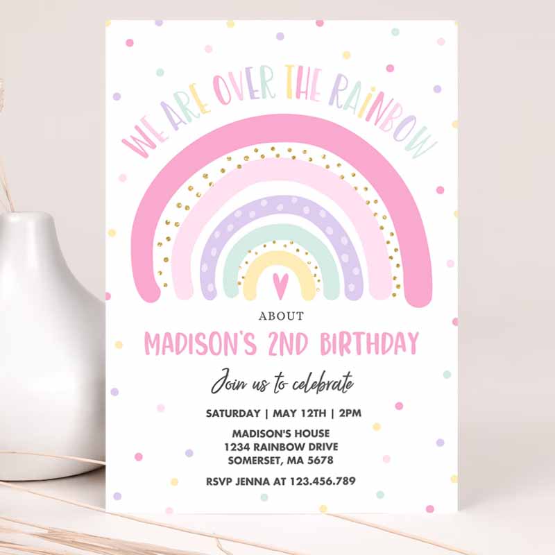 Rainbow Kids Birthday Invitation, Pink Rainbow Party Invitation Pink Rainbow Kids Birthday, Modern Rainbow Party