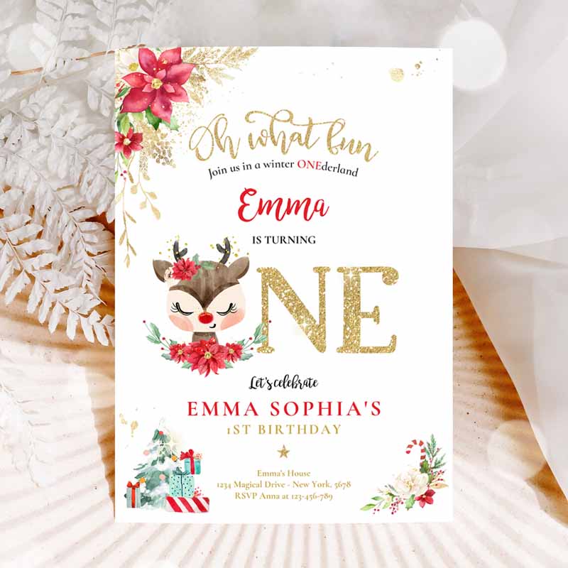 Reindeer Winter ONEderland Kids Birthday Invitation, Reindeer Christmas Kids Birthday, Invite Christmas Kids Birthday