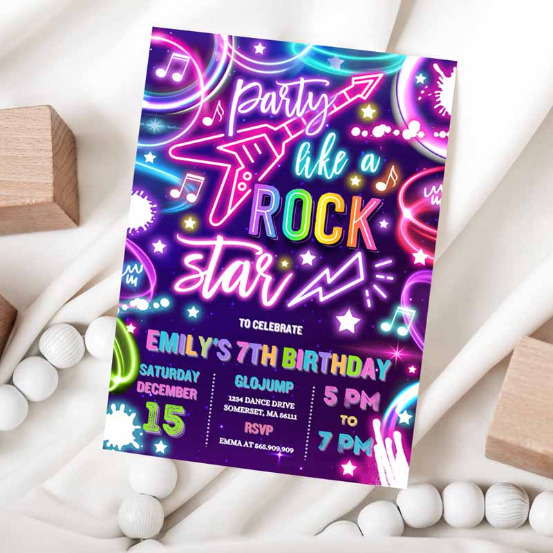 Rockar Kids Birthday, Neon Glow Party, Like A Rockstar Kids Birthday, Neon Glow Singing Music Party