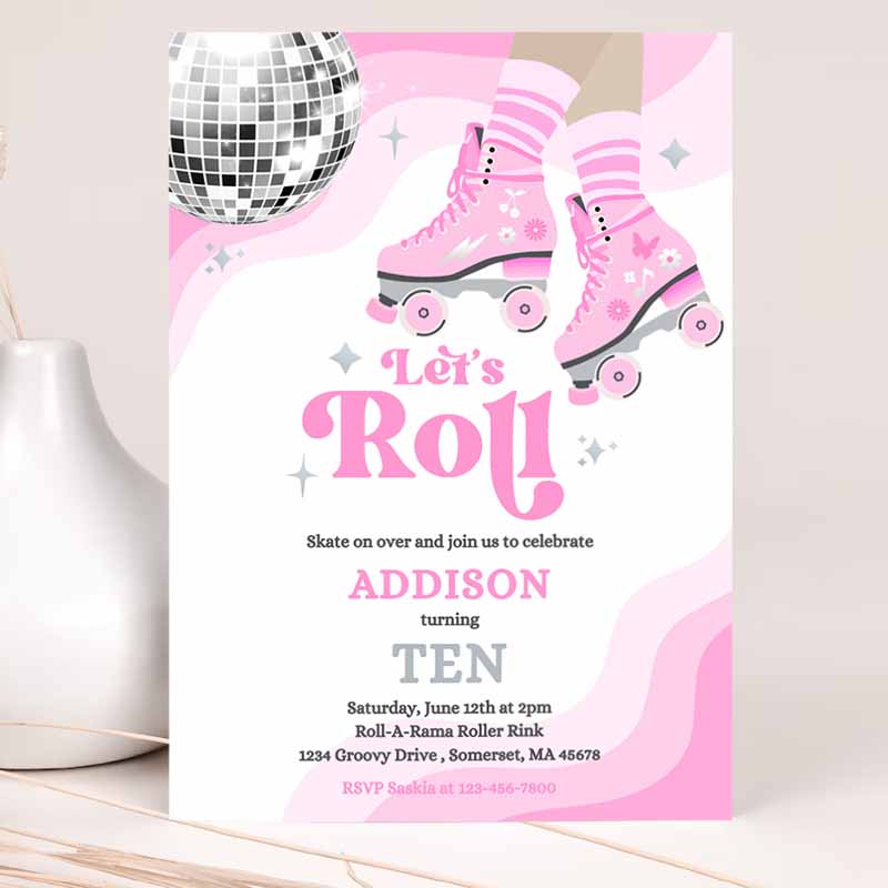 Roller Skating Kids Birthday Party, Invite Groovy Retro Roller Skating Kids Birthday Party, Roller Rink Kids Birthday