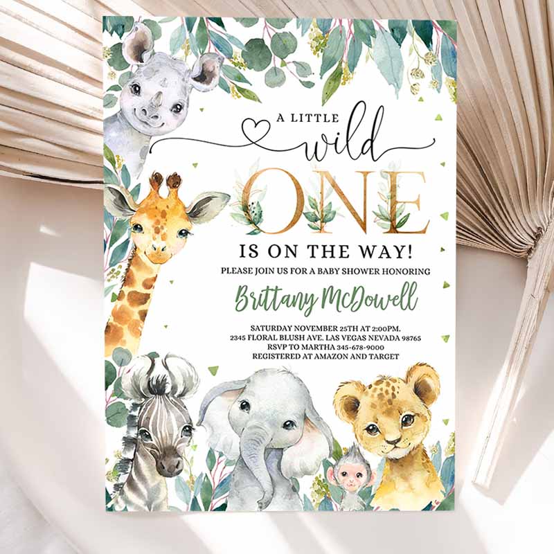 Safari Baby Shower Invitation, Wild One Jungle Baby Shower Invite, Baby Shower Boy, Baby Boy Party Invitation