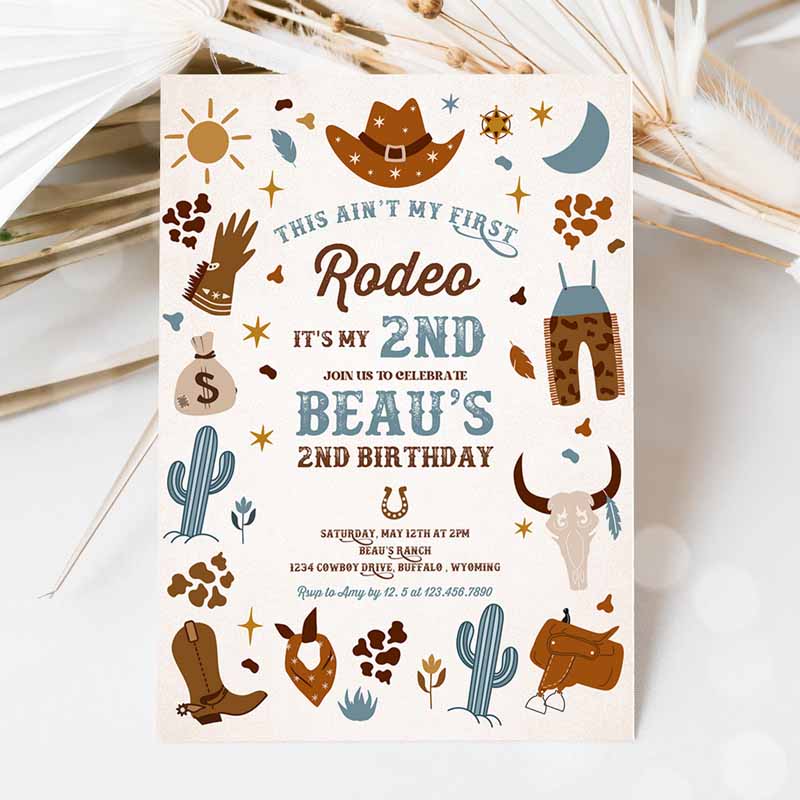 Second Rodeo Cowboy Kids Birthday, Blue Wild West Cowboy Rodeo Southwestern Ranch Kids Birthday Party