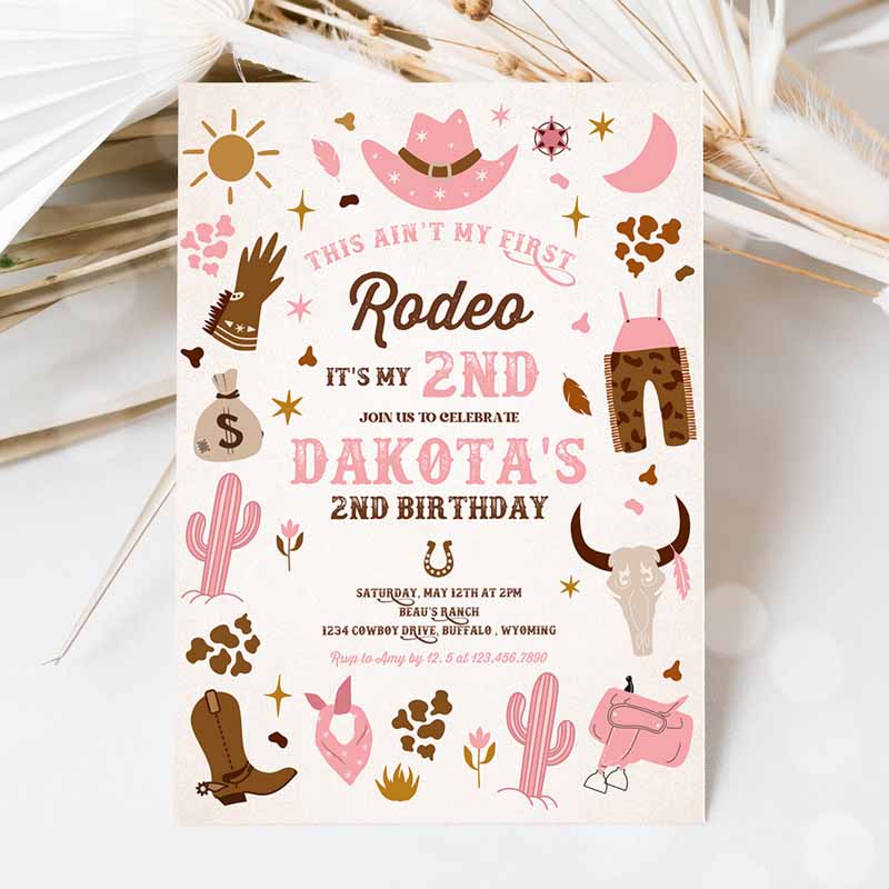 Second Rodeo Cowgirl Kids Birthday, Pink Wild West Cowgirl Rodeo Southwestern Ranch Kids Birthday