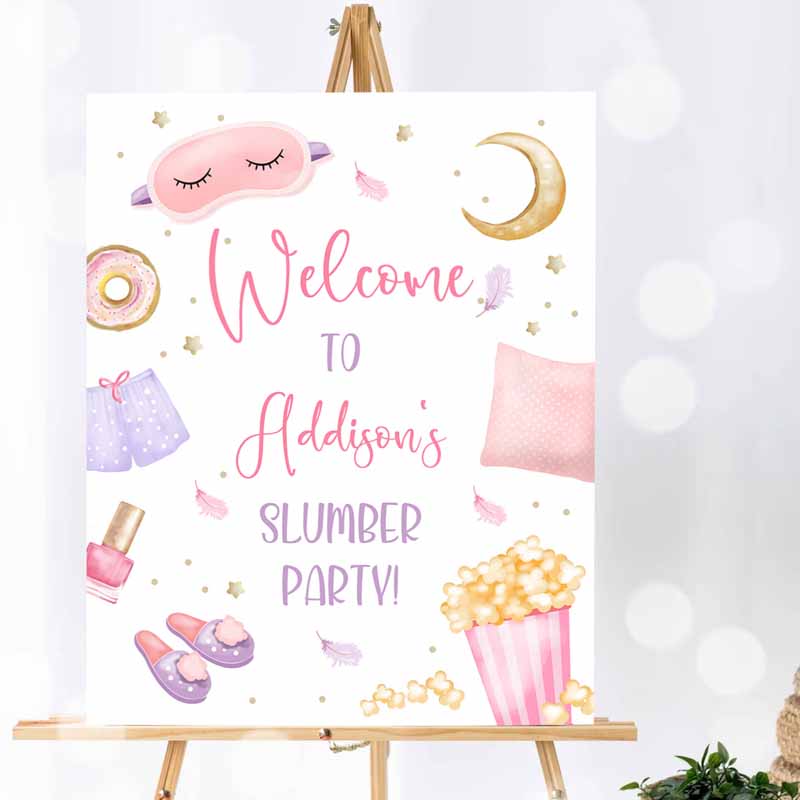 Sleepover Kids Birthday, Slumber Party, Poster Pajamas Movie Night Sign