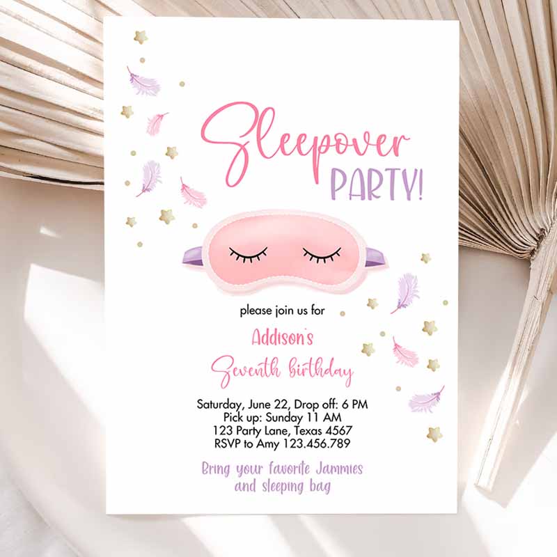 Slumber Party, Kids Birthday Invitation, Sleepover Kids Birthday, Invite Pink Girl Spa Tween Teen