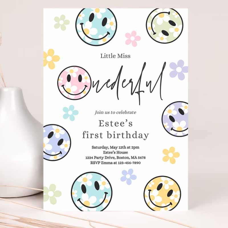 Smiley Daisy Face Kids Birthday Daisy Little Miss Onederful Kids Birthday, Happy Face Party