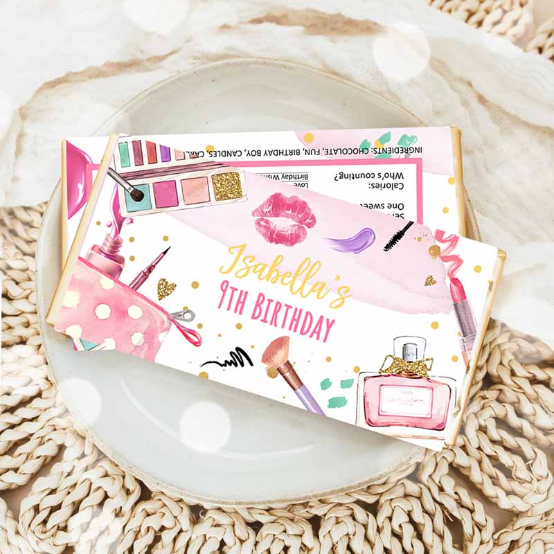 Spa Party, Candy Bar Wrapper Glitz and Glam Kids Birthday, Label Fashion Party, Makeup Girl Glamour