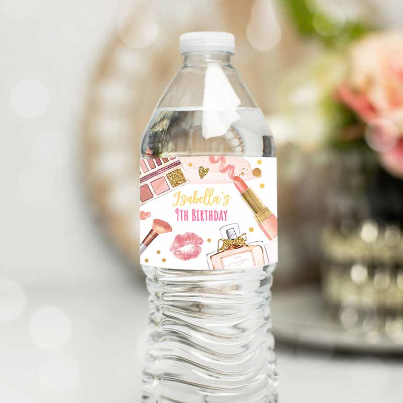 Spa Party, Water Bottle Label Spa Kids Birthday Party, Girl Glamour Glitz and Glam Makeup Party