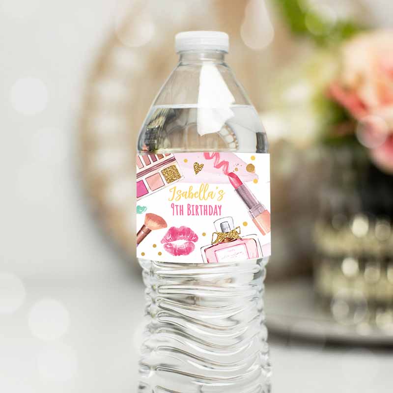 Spa Party, Water Bottle Labels Spa Kids Birthday Party, Girl Glamour Glitz and Glam Makeup Party