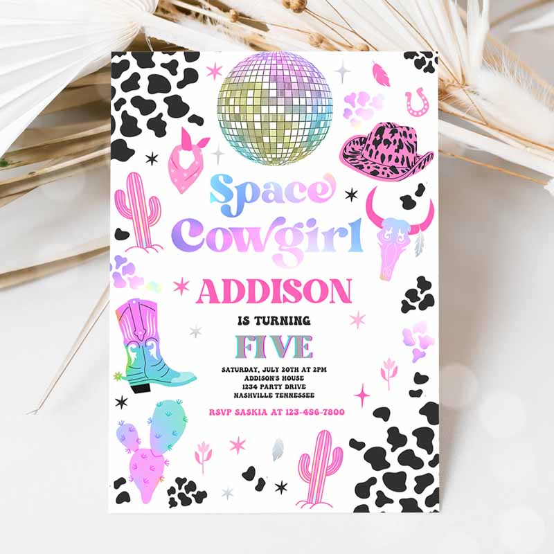 Space Cowgirl Kids Birthday, Cosmic Space Cowgirl Disco Kids Birthday Party, Nashville Rodeo Any Age Party, Template