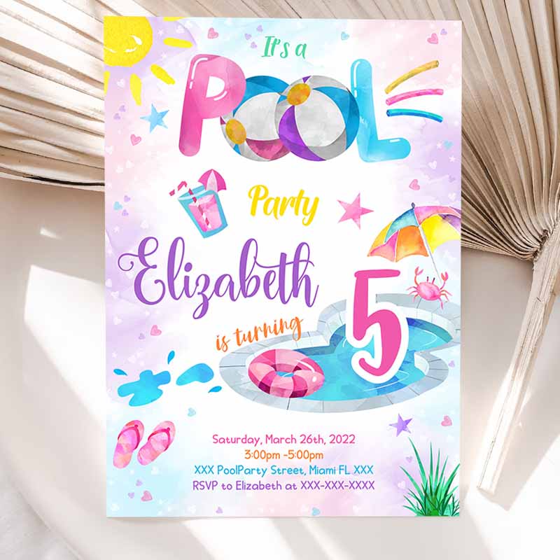 Splish Splash Kids Birthday Invitation, Pool Party, Boy Beach Ball Blue Green Kids Birthday, Bash