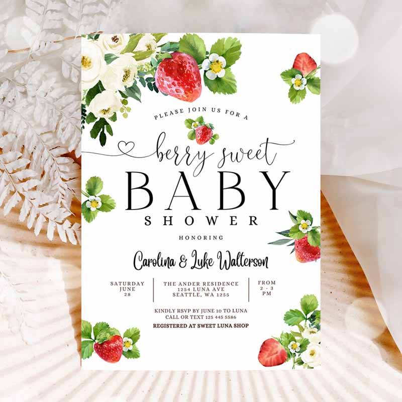 Strawberry Baby Shower Invitation, Berry Sweet Baby Shower Invite Berry Sweet Baby Shower