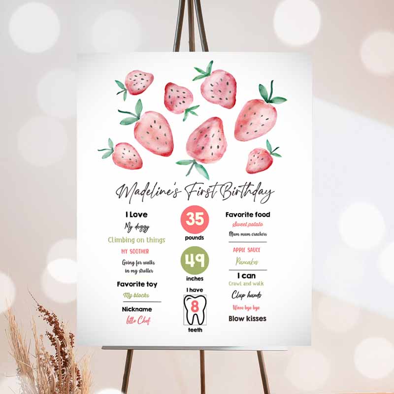 Strawberry Kids Birthday, Strawberry First Kids Birthday, Girlrawberries Watercolor