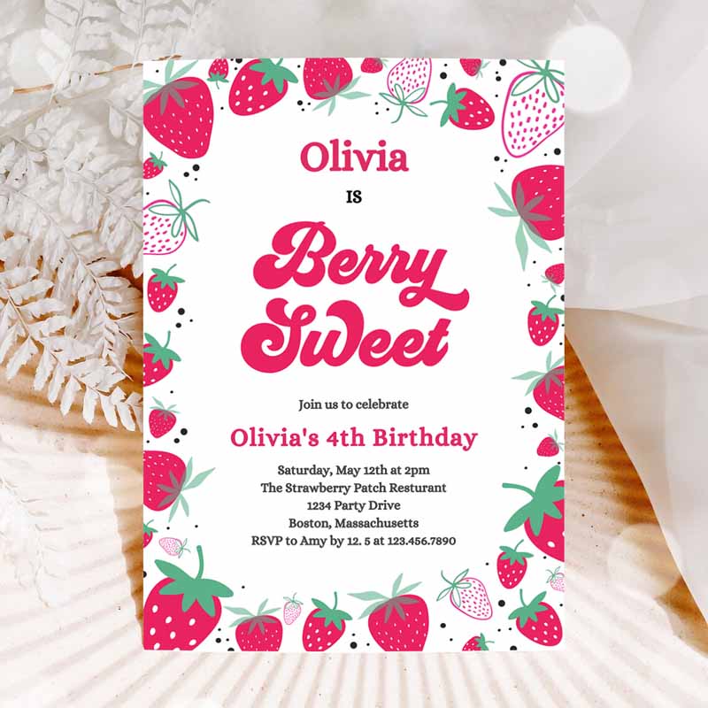 Strawberry Kids Birthday, Berry Sweet Kids Birthday Invitation, Summer Berries Any Age Berry Sweet Party