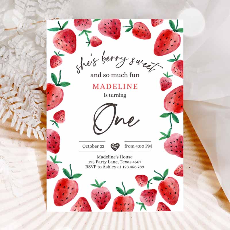 Strawberry Kids Birthday Party, Invite First Kids Birthday, Berry Sweet Girl Cuterawberries