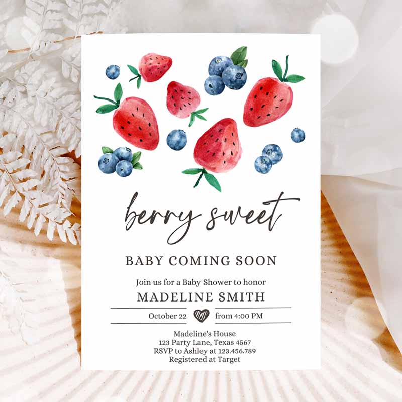 Strawberry Blueberry Baby Shower Invitation, Cute Berry Sweet Babyrawberries Twin