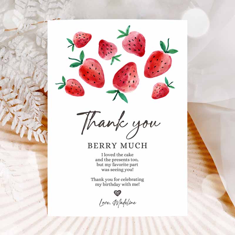 Strawberry Thank You Card Strawberry Kids Birthday, First Berry Much Farmers Market Strawberries