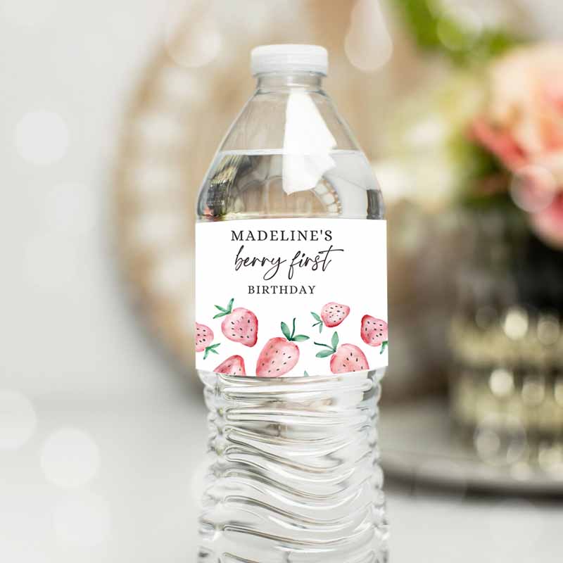 Strawberry Water Bottle Label Strawberry Kids Birthday, Decor Berry Sweet Kids Birthday, First Bottle Label