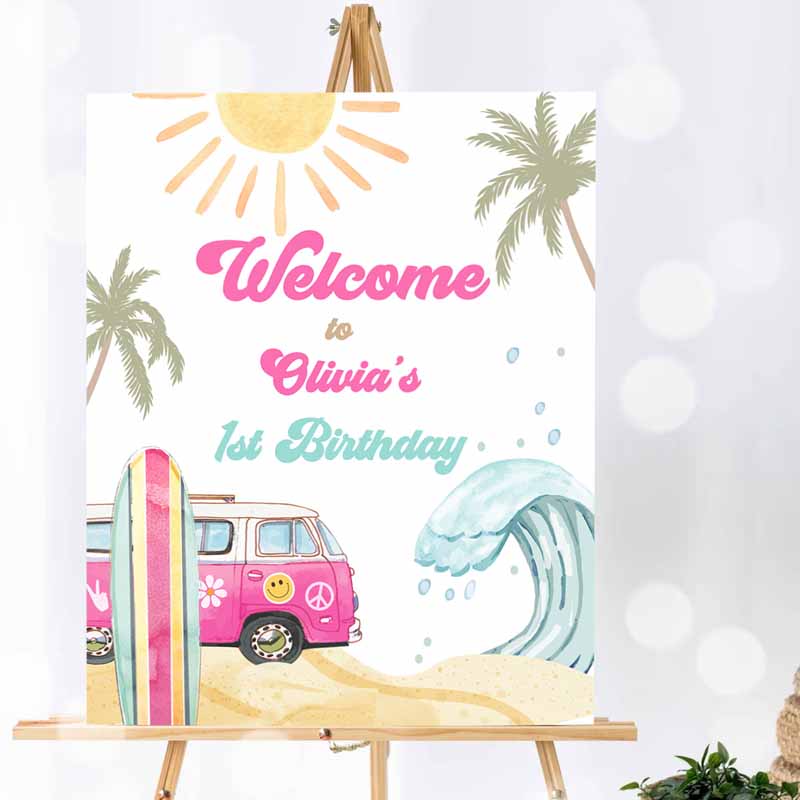 Surf Kids Birthday, Girle Big One Surf Up Kids Birthday, Beach Party, Retro Wave