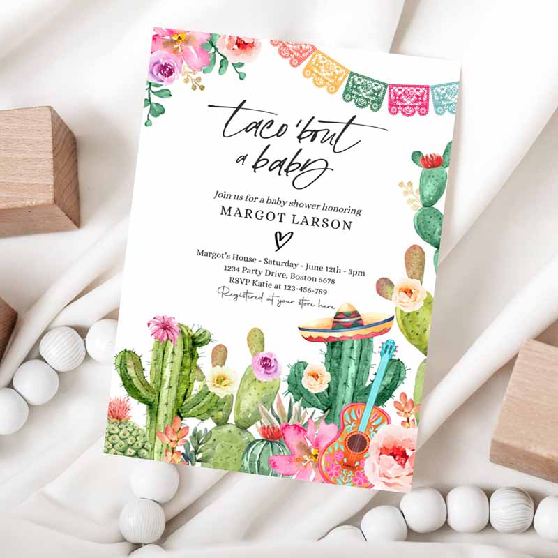 Taco 'Bout A Baby Invitation, Taco Baby Shower Invitation, Taco Baby Shower Fiesta Cactus Baby Shower