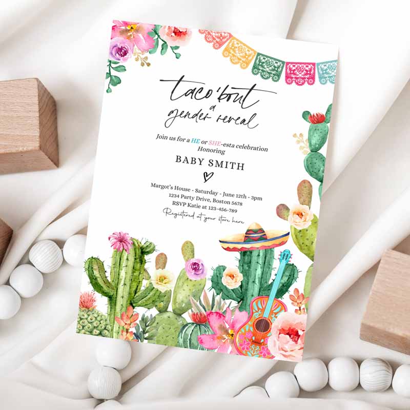 Taco 'Bout A Gender Reveal Party, Fiesta He Or She-Esta Invitation, Taco Gender Reveal Party, Cactus Shower