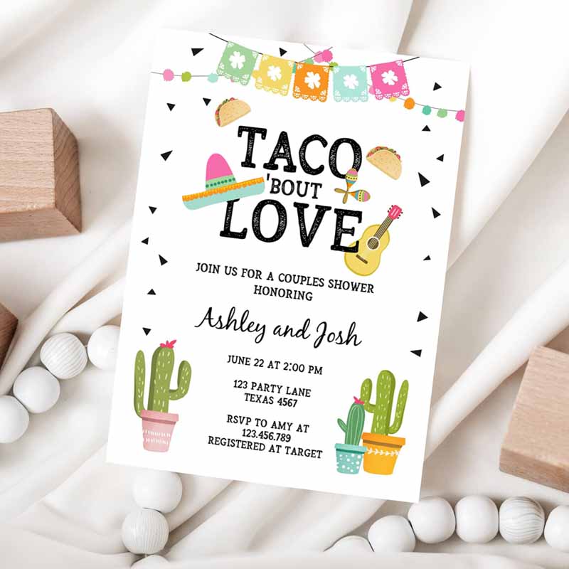 Taco Bout Love Couples Shower Invitation, Fiesta Cactus Succulent Mexican Green Pink