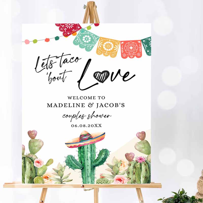 Taco Bout Love Welcome Sign, Couples Shower Cactus Mexican Succulent Bridal Shower Wedding Watercolor