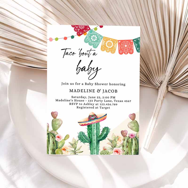 Taco Bout a Baby Shower Invitation, Cactus Mexican Fiesta Baby Shower Desert Floral