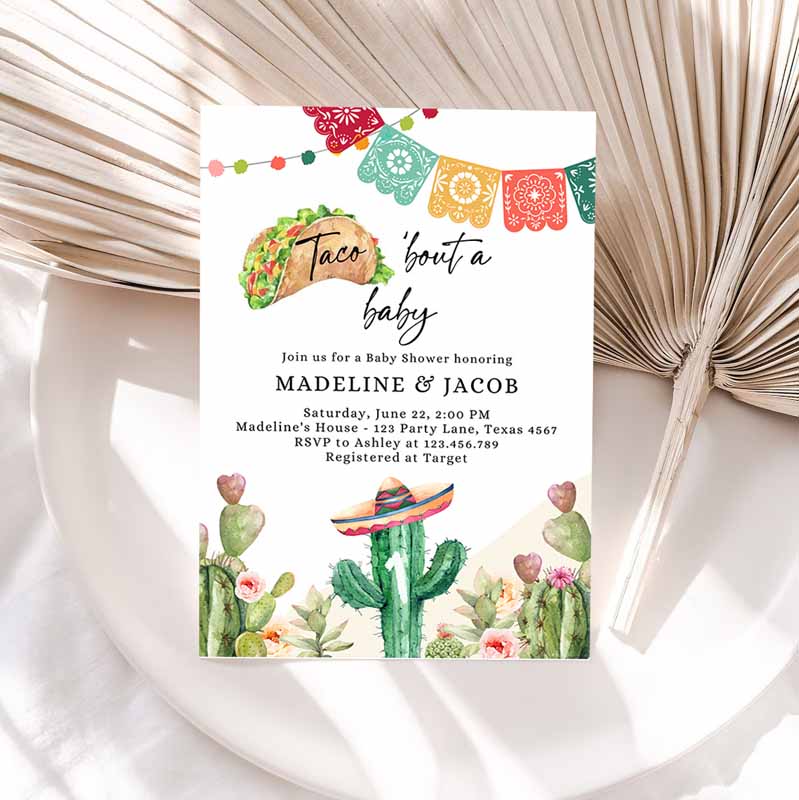 Taco Bout a Baby Shower Invitations, Cactus Mexican Fiesta Baby Shower Desert Floral