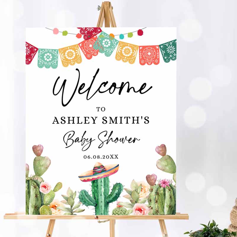 Taco Bout a Baby Welcome Sign, Baby Shower Watercolor Cactus Mexican Succulent Couples Table Sign