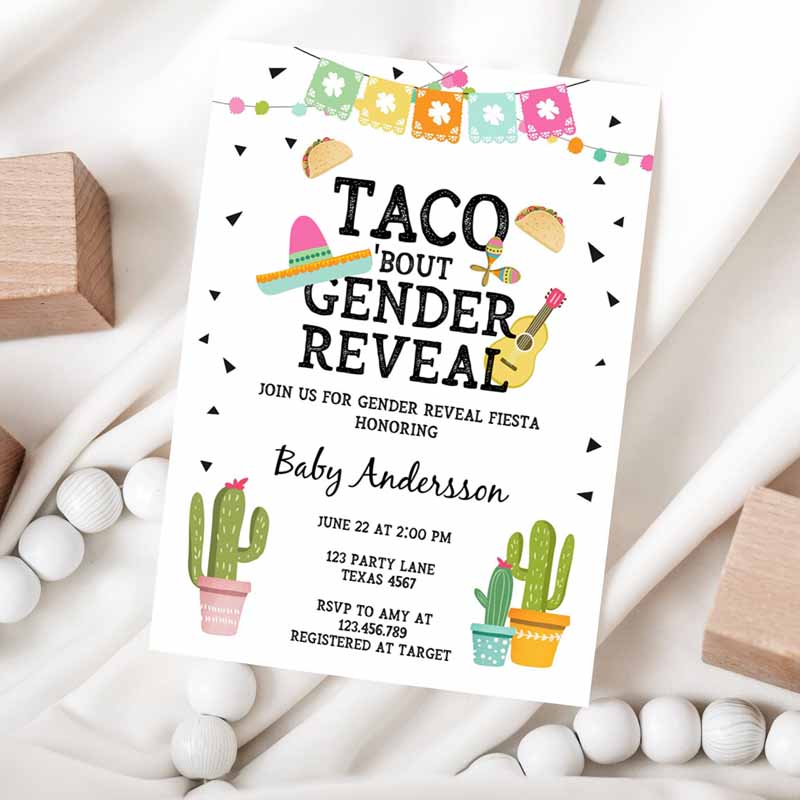 Taco Bout a Gender Reveal Invitation, Cactus Mexican Fiesta He or She Boy or Girl Party