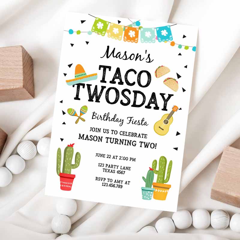 Taco Twosday Invitation, MexiCan'twosday Kids Birthday, Fiesta Kids Birthday, Boy Fiesta