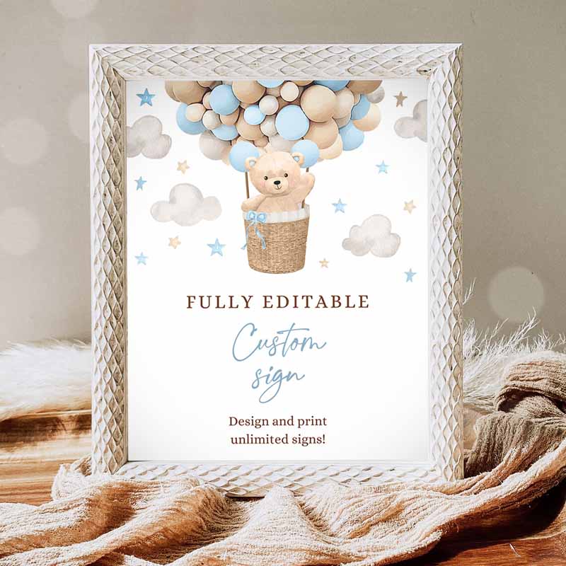 Teddy Bear Hot Air Balloon Baby Shower Boy Blue Teddy Bear Baby Shower We Can Bearly WaIt