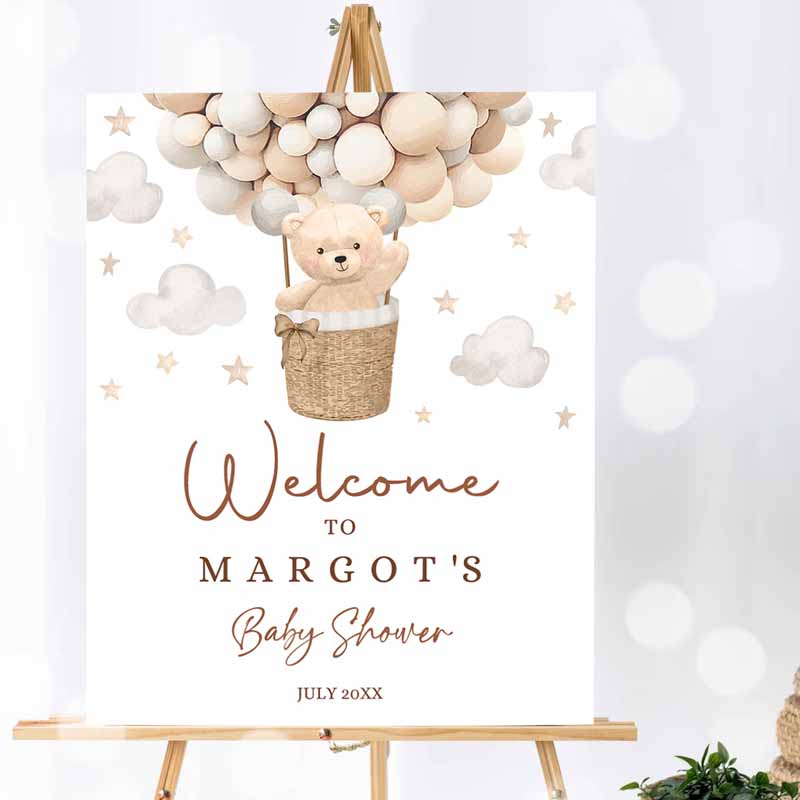 Teddy Bear Hot Air Balloon Baby Shower Welcome Sign, Gender Neutral Teddy Bear Baby Shower We Can Bearly Wait