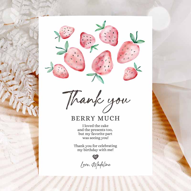 Thank You Card Strawberry Kids Birthday, First Berry Much Farmers Market Strawberries