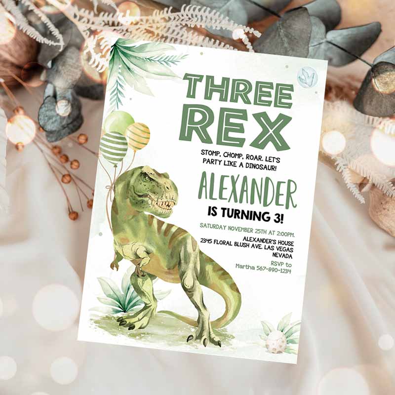 Three Rex Invitation, Boy, Dinosaur birthday Invitation,Three rex birthday, Three rex invite Boy Party