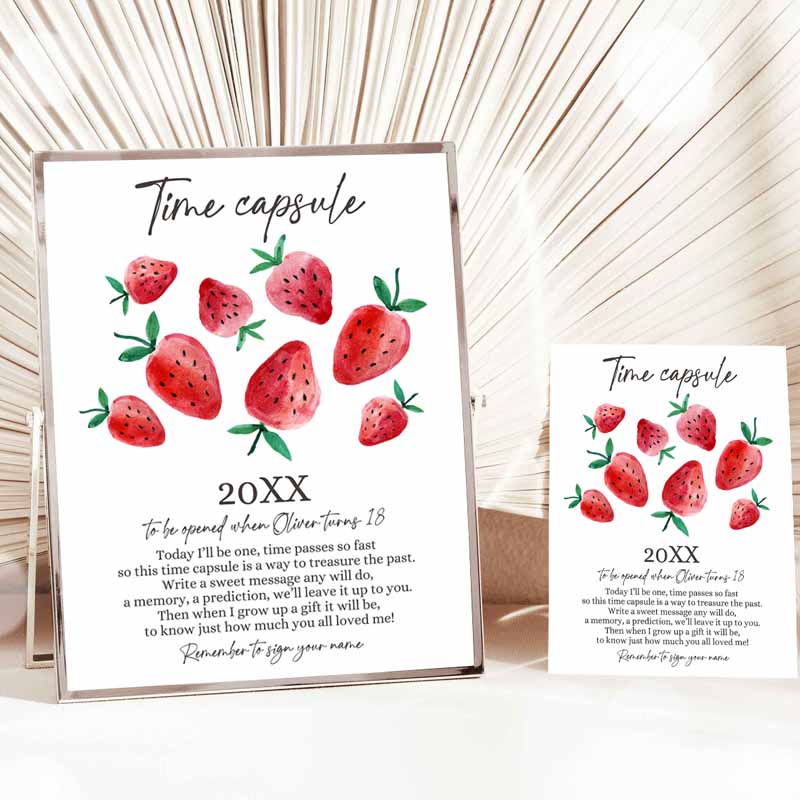 Time Capsule Strawberry First Kids Birthday Party, Strawberry Decorations Berry Sweet Party, Girl Pink