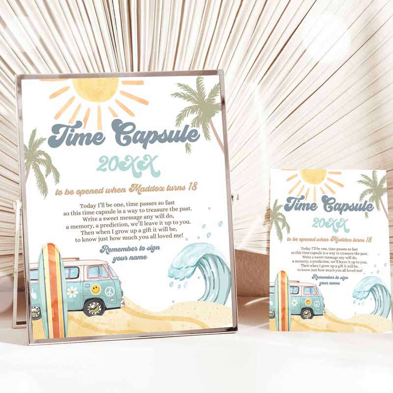 Time Capsule Surf First Kids Birthday Party, Surfing Decorationse Big One Boy Beach Wave Retro