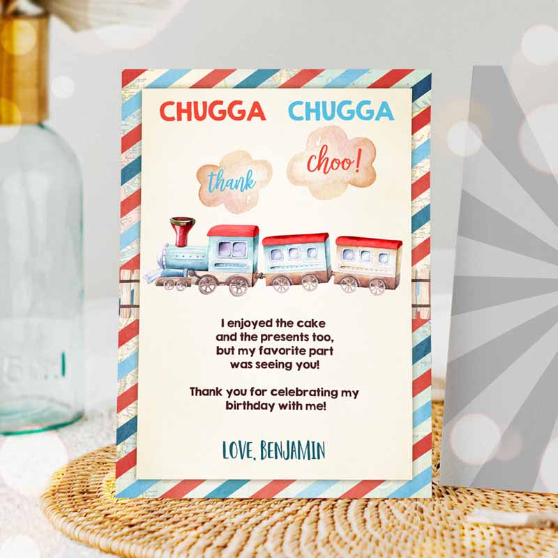 Train Thank You Card Chugga Thank Choo Train Thanks Vintage Train Party, Train Kids Birthday