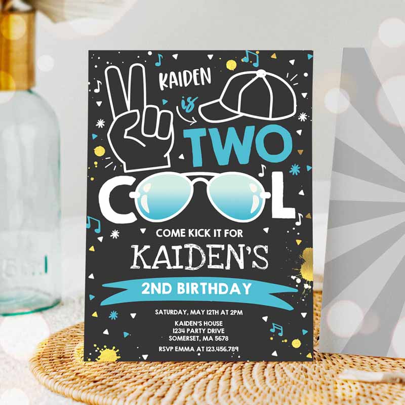 Two Cool Kids Birthday Invitation, Two Cool Party, Boy Kids Birthday Party, I'm Two Cool Blue Sunglasses Kids Birthday Party