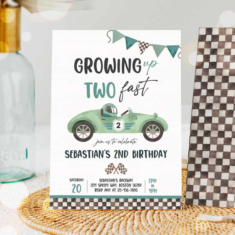 Two Fast Kids Birthday Invitation, Two Fast Boy Race Car Kids Birthday Party, Invite Growing Up Two Fast Race Car